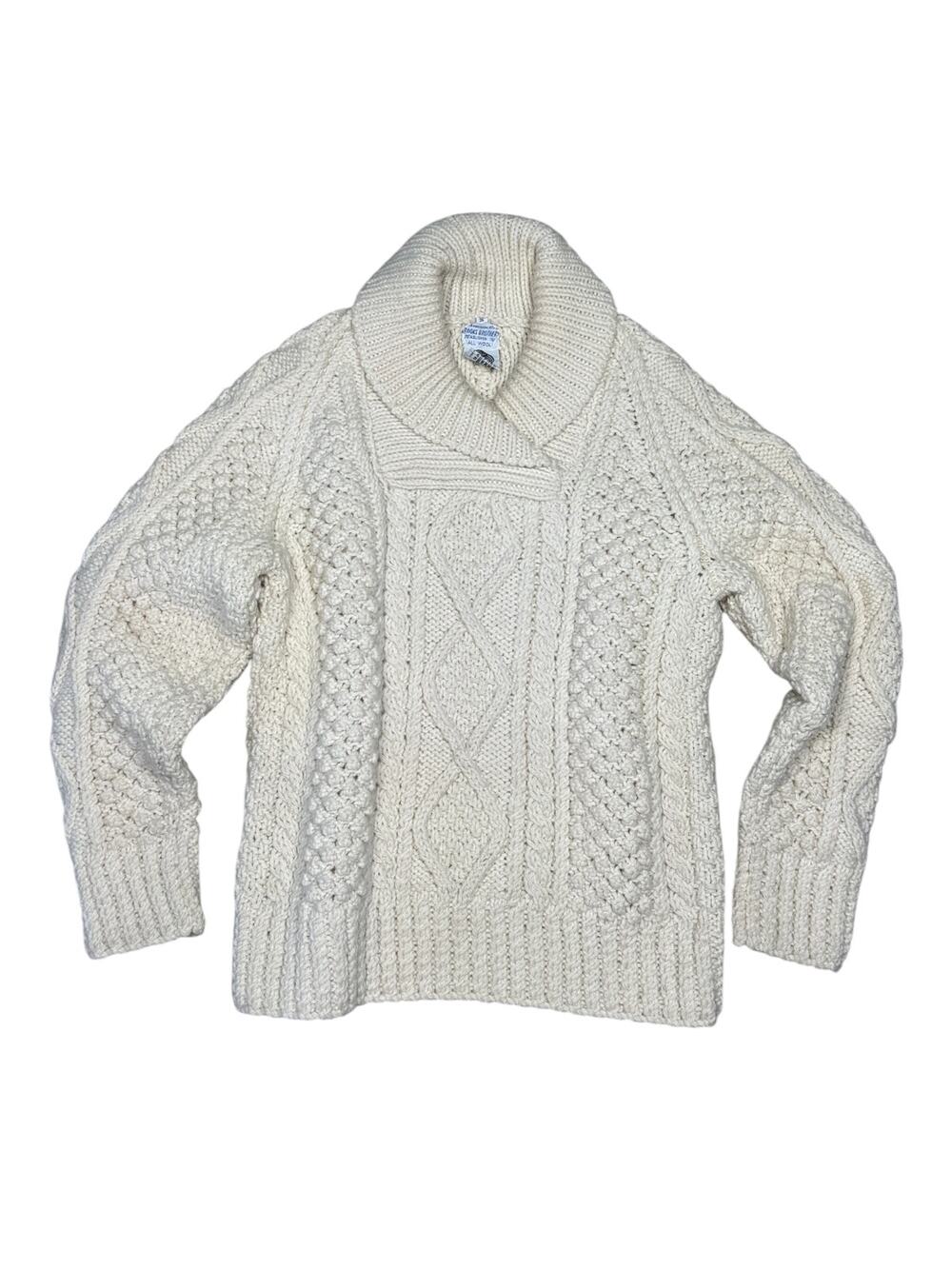 Brooks Brothers Vintage 60s Cream Irish Fisherman Chunky Wool Sweater Small